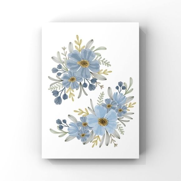 Modern minimalist boho watercolor blue floral wall art print for home decor - Picture 3 of 4